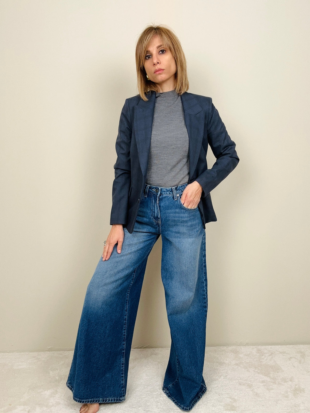 Giacca asciutta microfantasia blue navy