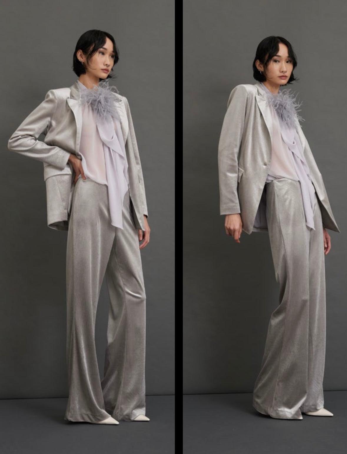 Pantalone in velluto perla