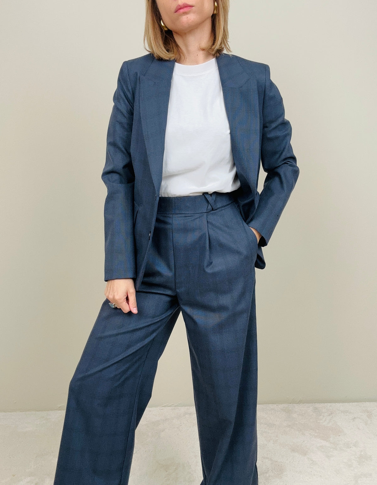 Giacca asciutta microfantasia blue navy