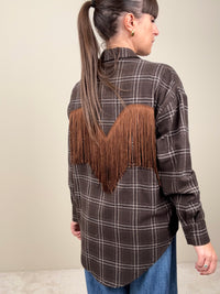 Camicia check moro con frange tabacco