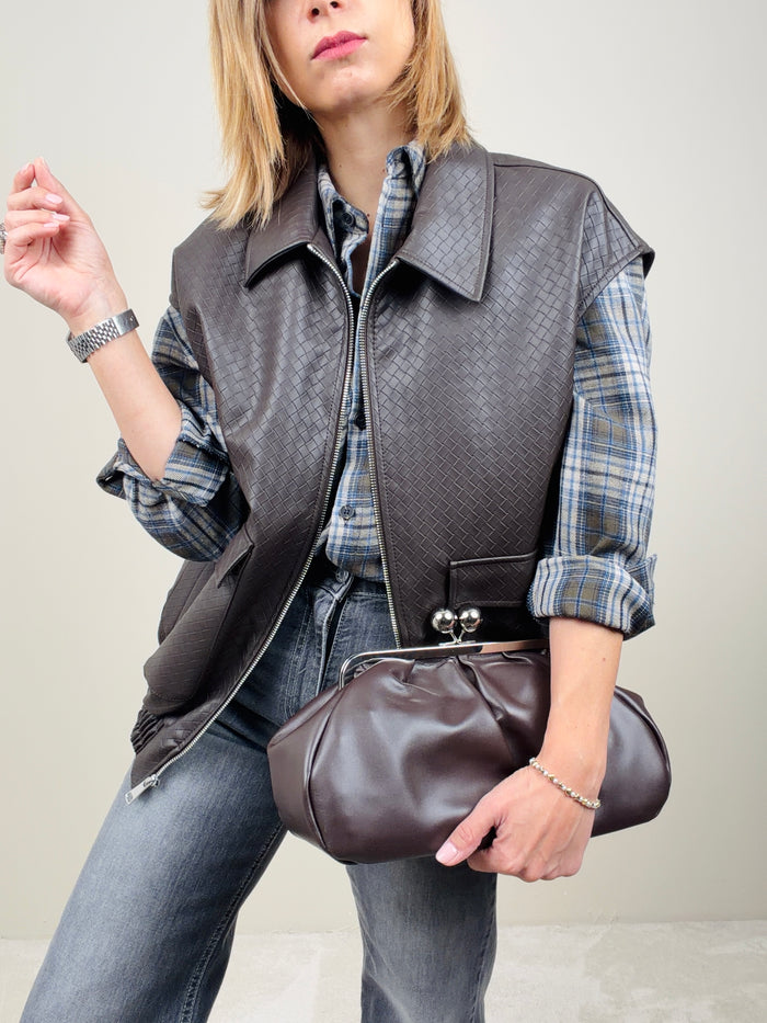 Gilet in ecopelle cioccolato