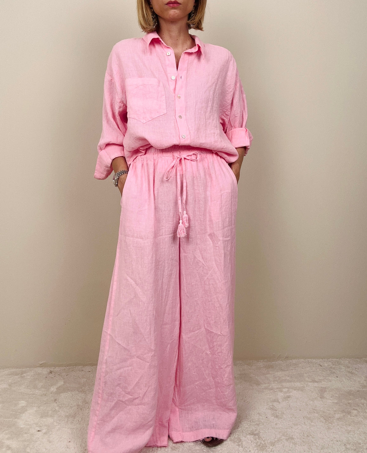 Pantalone in lino rosa