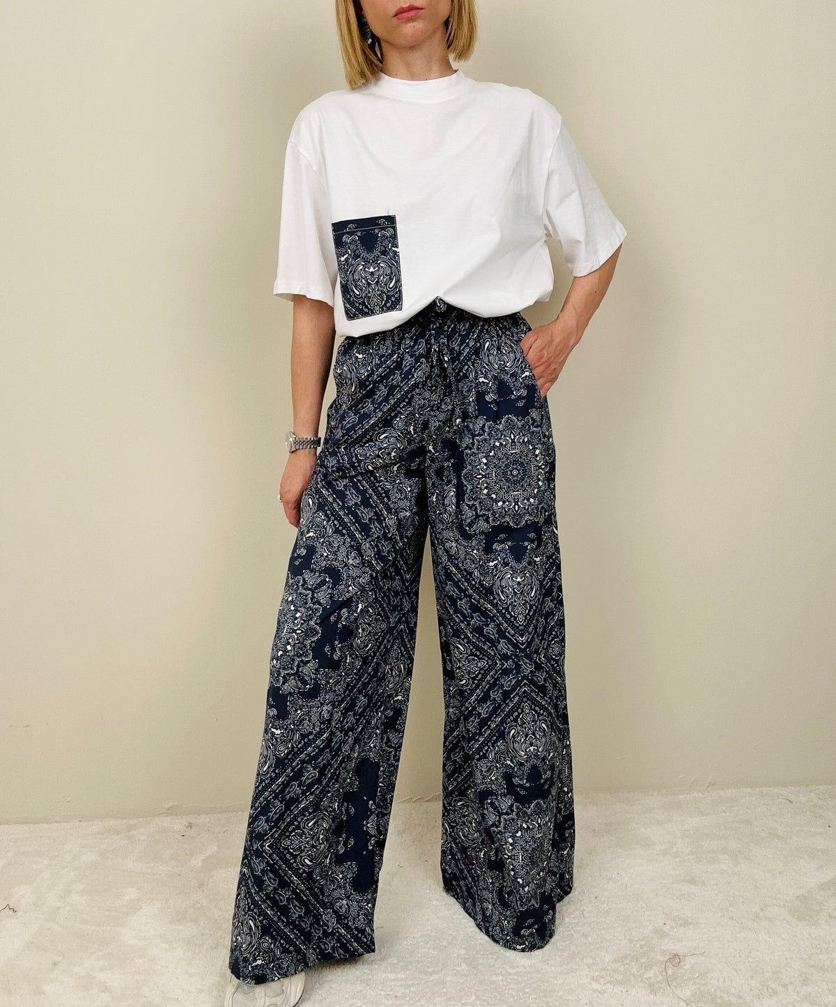 Pantalone fantasia bandana blu
