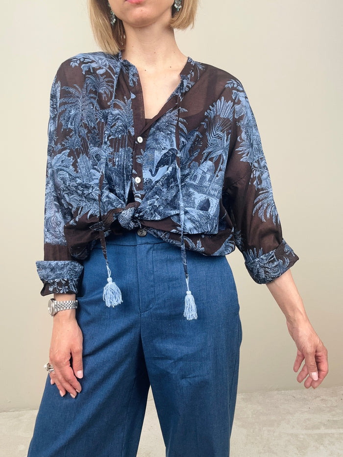 Camicia in mussola fondente e azzurro