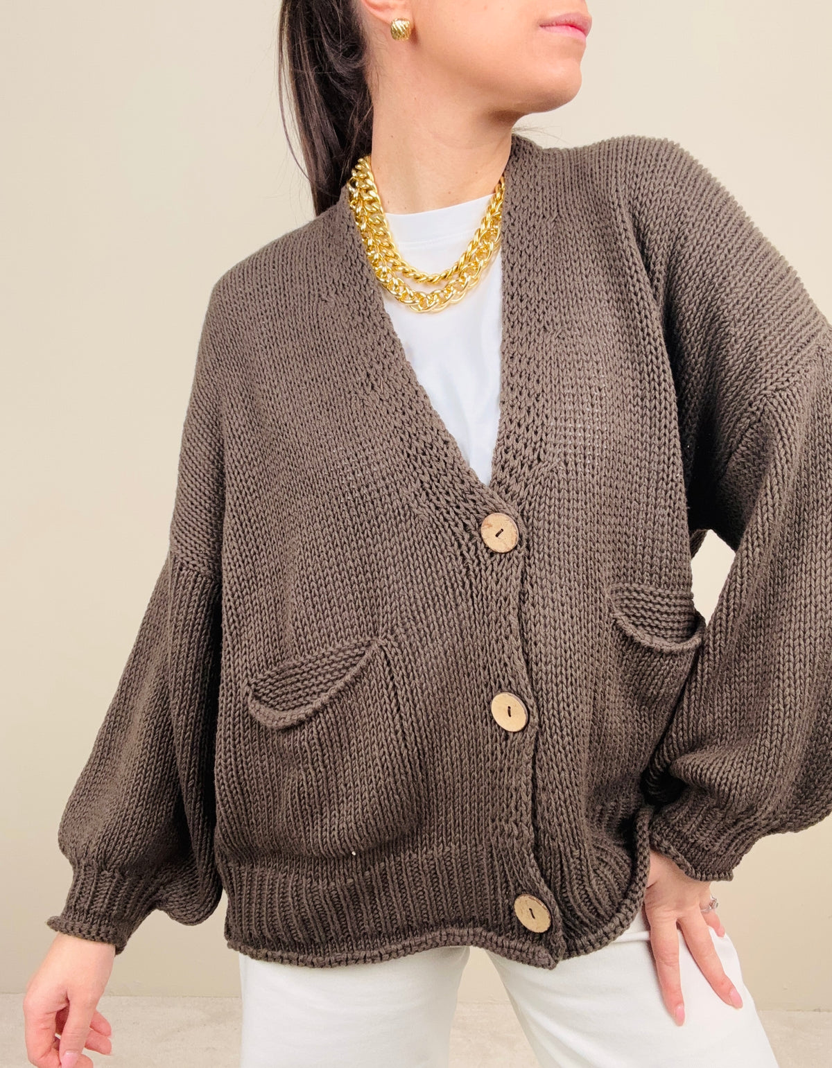 Cardigan bottoni legno (più colori)