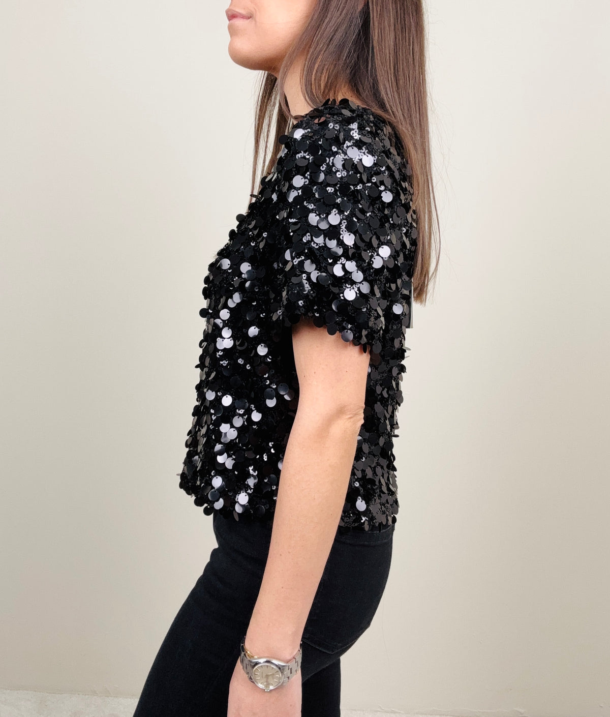 Blusa paillettes nera