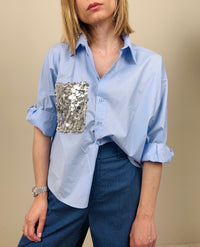 Camicia in cotone con tasca in paillettes (più colori)