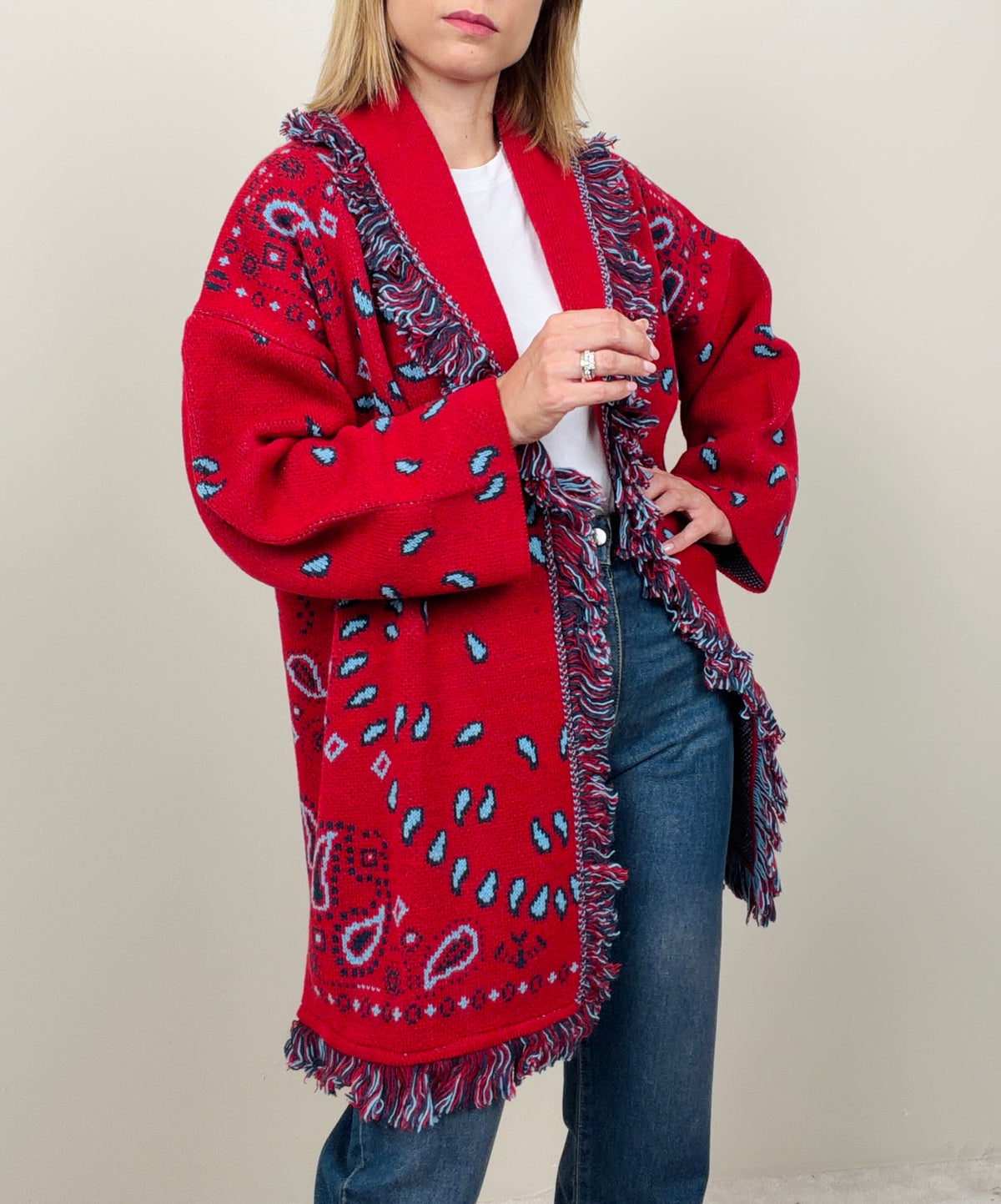 Cardigan bandana rosso-azzurro