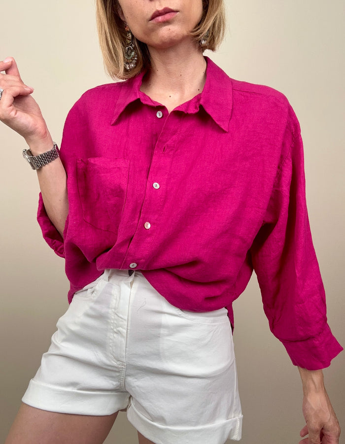 Camicia in lino magenta