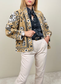 Cardigan flora beige-nero