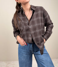 Camicia check moro con frange tabacco
