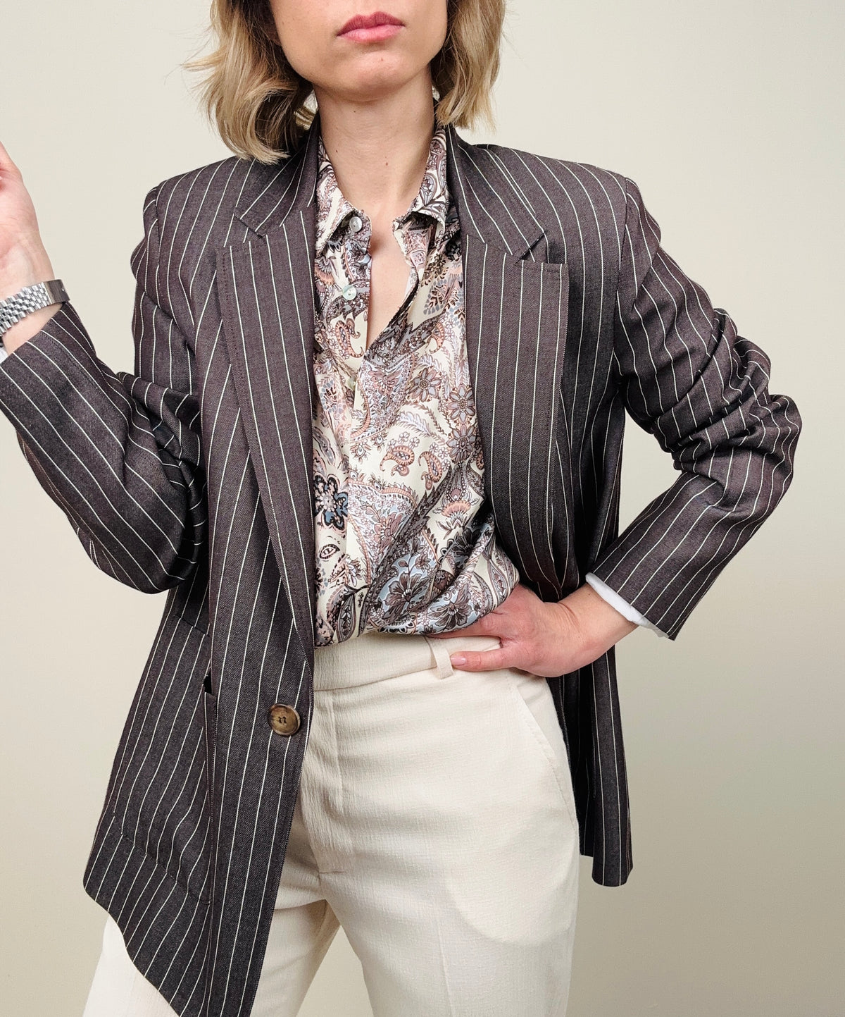 Blazer gessato cioccolato