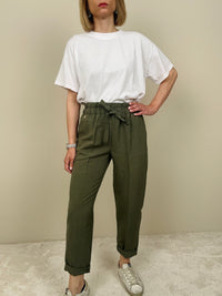 Pantalaccio in viscosa e lino verde