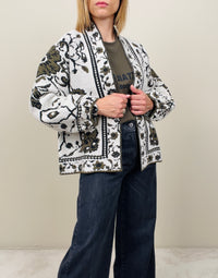 Cardigan flora bianco-verde