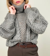 Maglione collo alto taupe