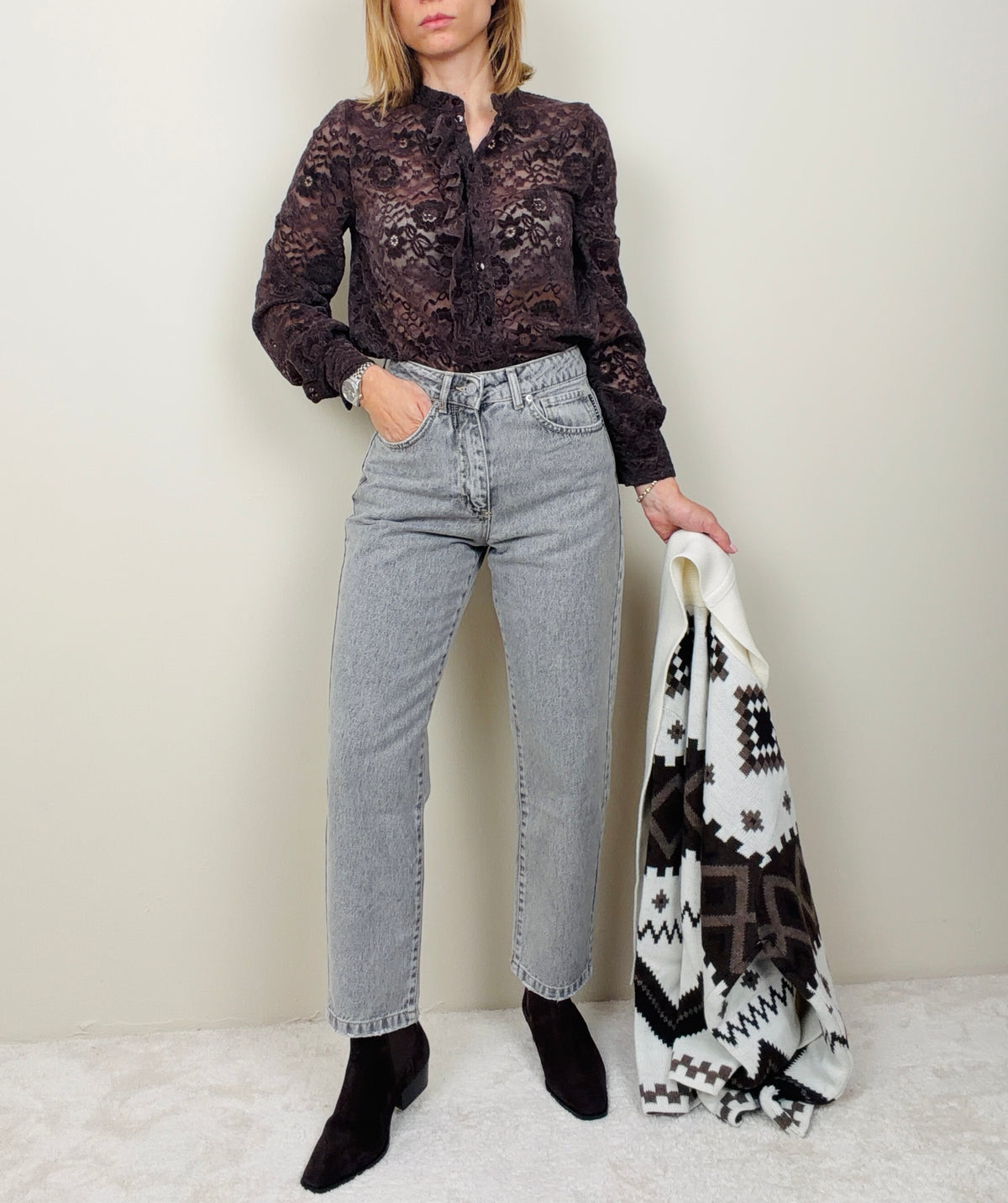 Camicia in pizzo cacao
