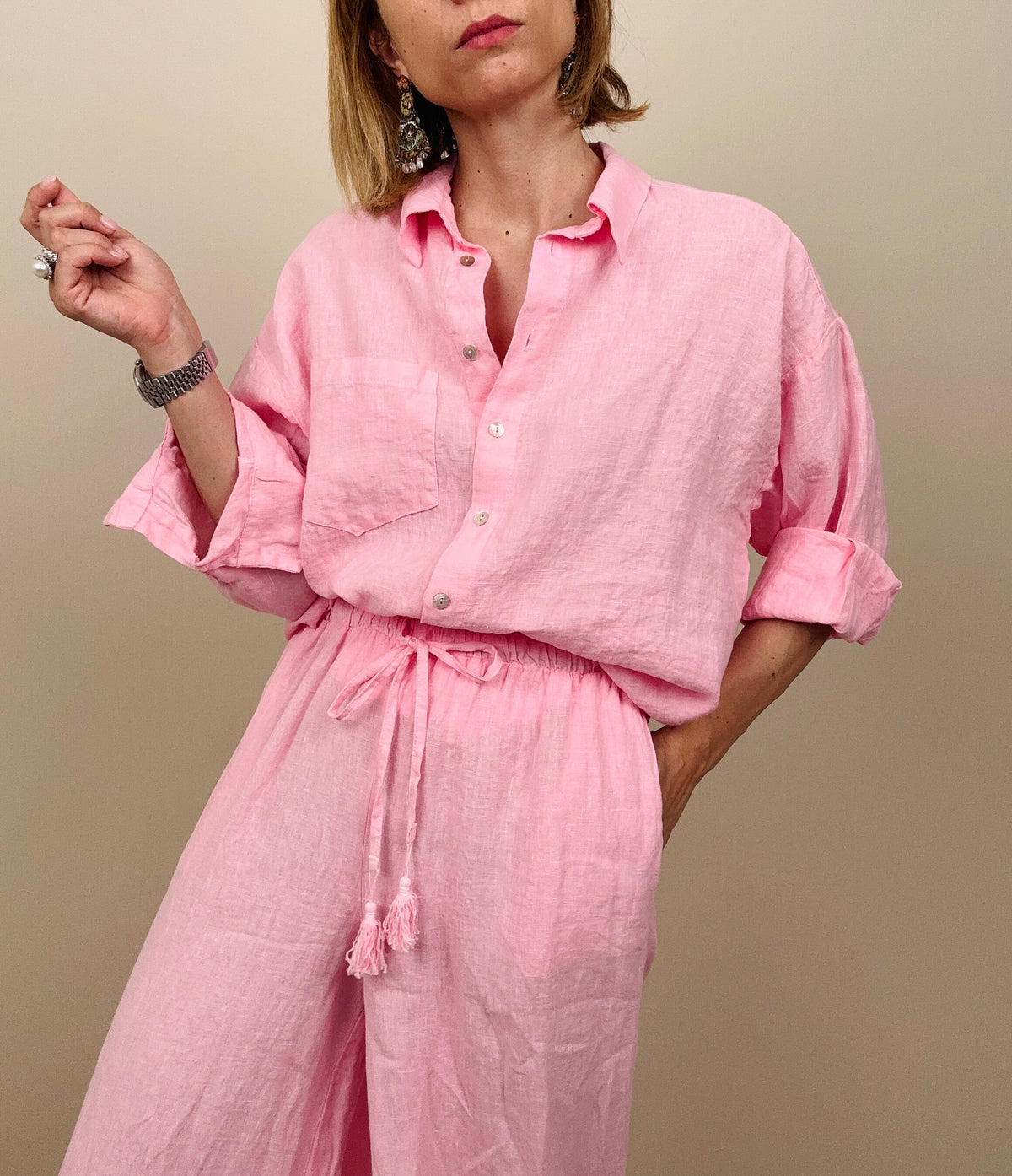 Camicia in lino rosa