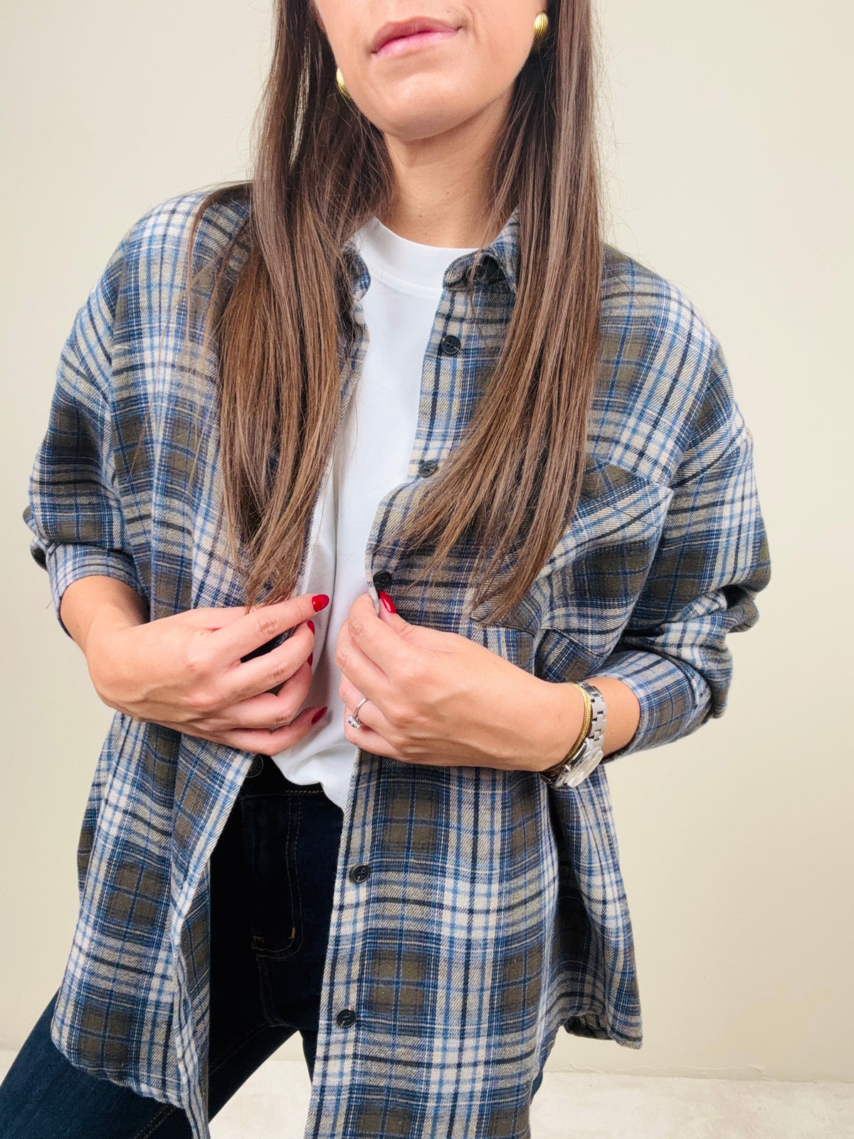 Camicia check militare/azzurra