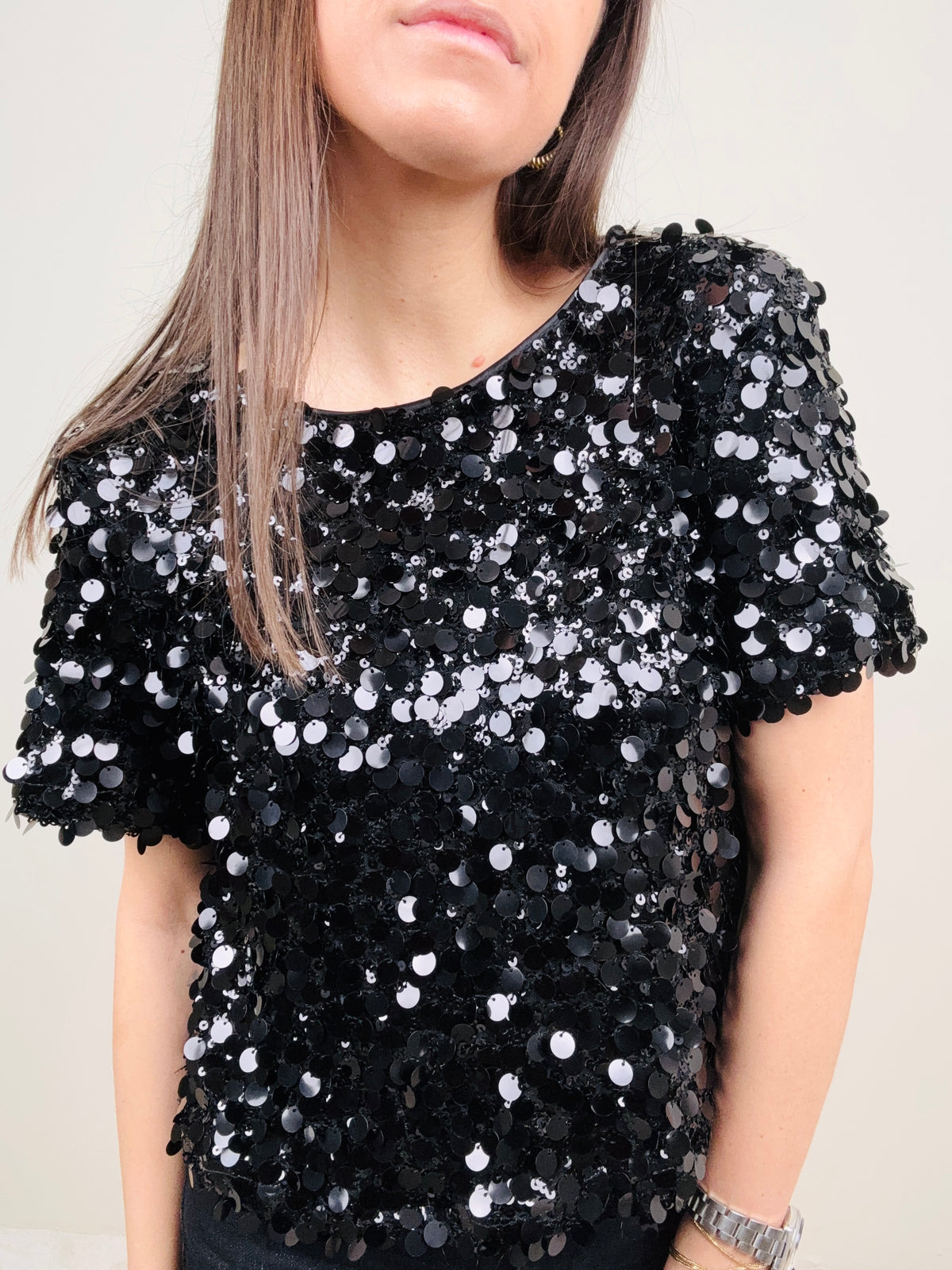 Blusa paillettes nera
