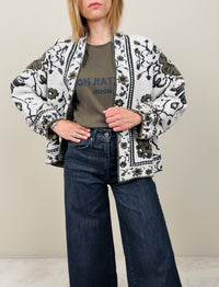 Cardigan flora bianco-verde