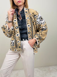 Cardigan flora beige-nero