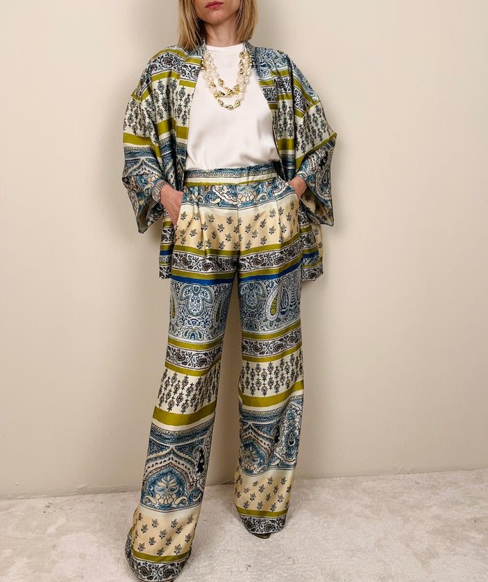 Kimono panna-blu-lime