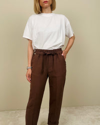 Pantalaccio in viscosa e lino marrone