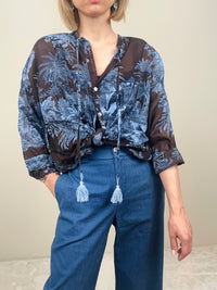 Camicia in mussola fondente e azzurro