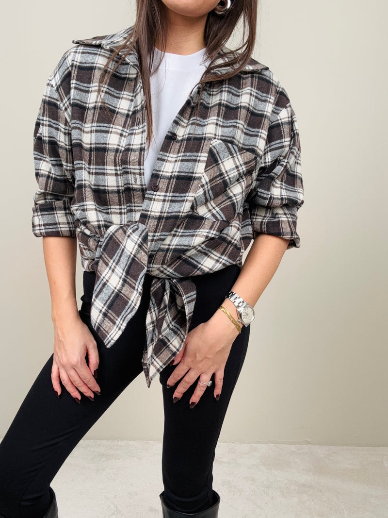 Overshirt quadri marrone
