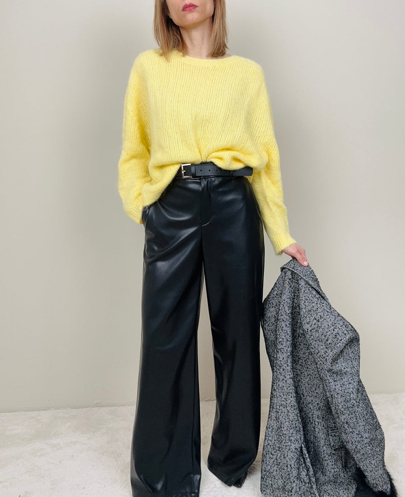 Pantalone palazzo ecopelle nero