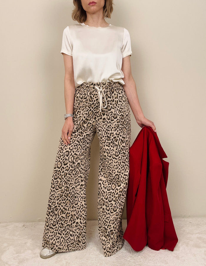 Pantalone in cotone animalier