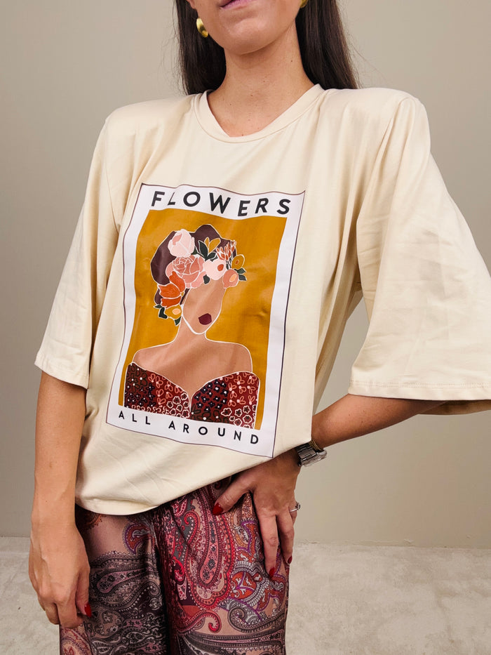 T-shirt flowers all around avorio