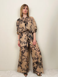 Pantalone in fantasia tabacco-nero
