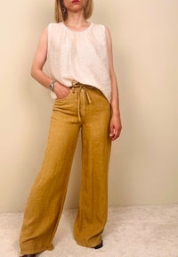Pantalone in lino color senape