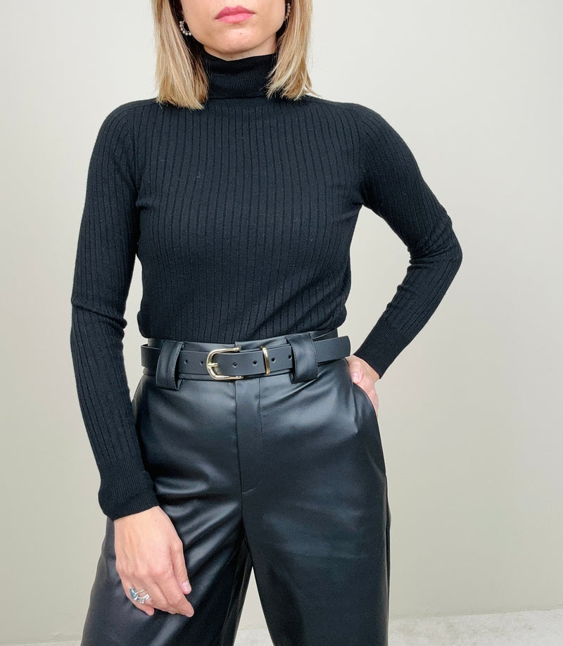 Pantalone palazzo ecopelle nero