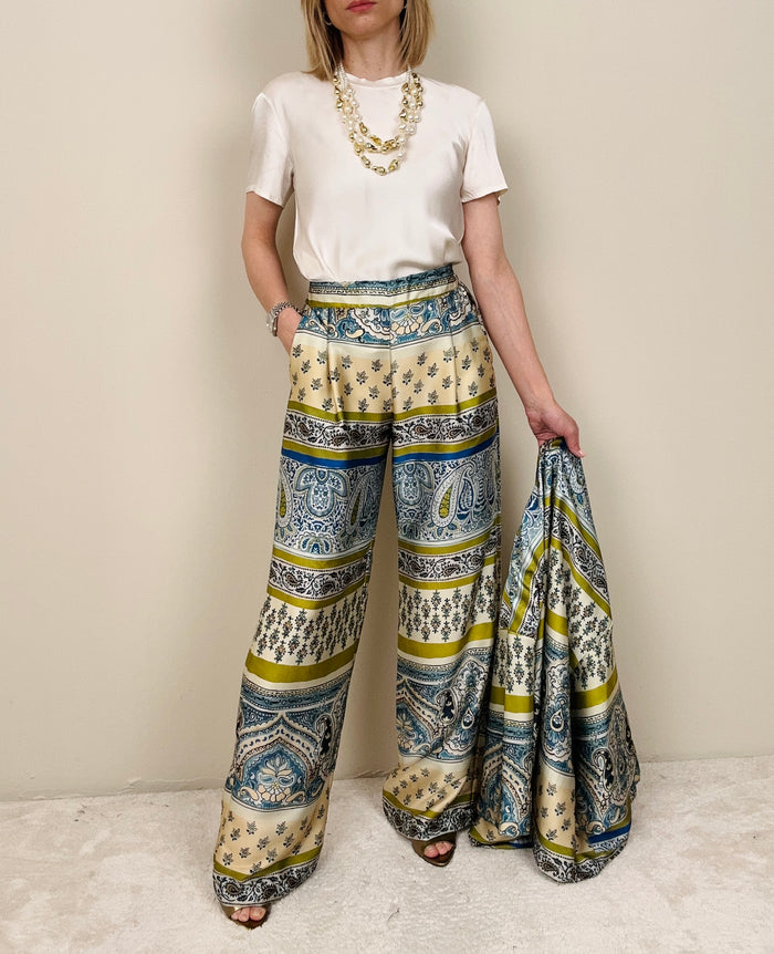 Pantalone panna-blu-lime