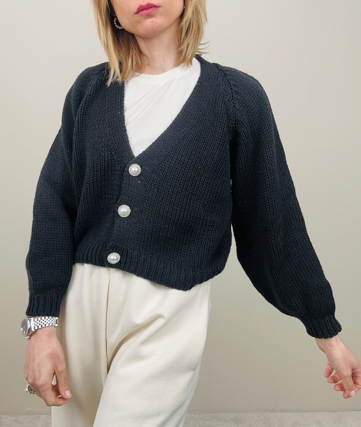 Cardigan con bottoni gioiello
