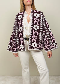 Cardigan fiore rosa-bordeaux
