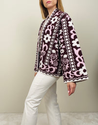 Cardigan fiore rosa-bordeaux