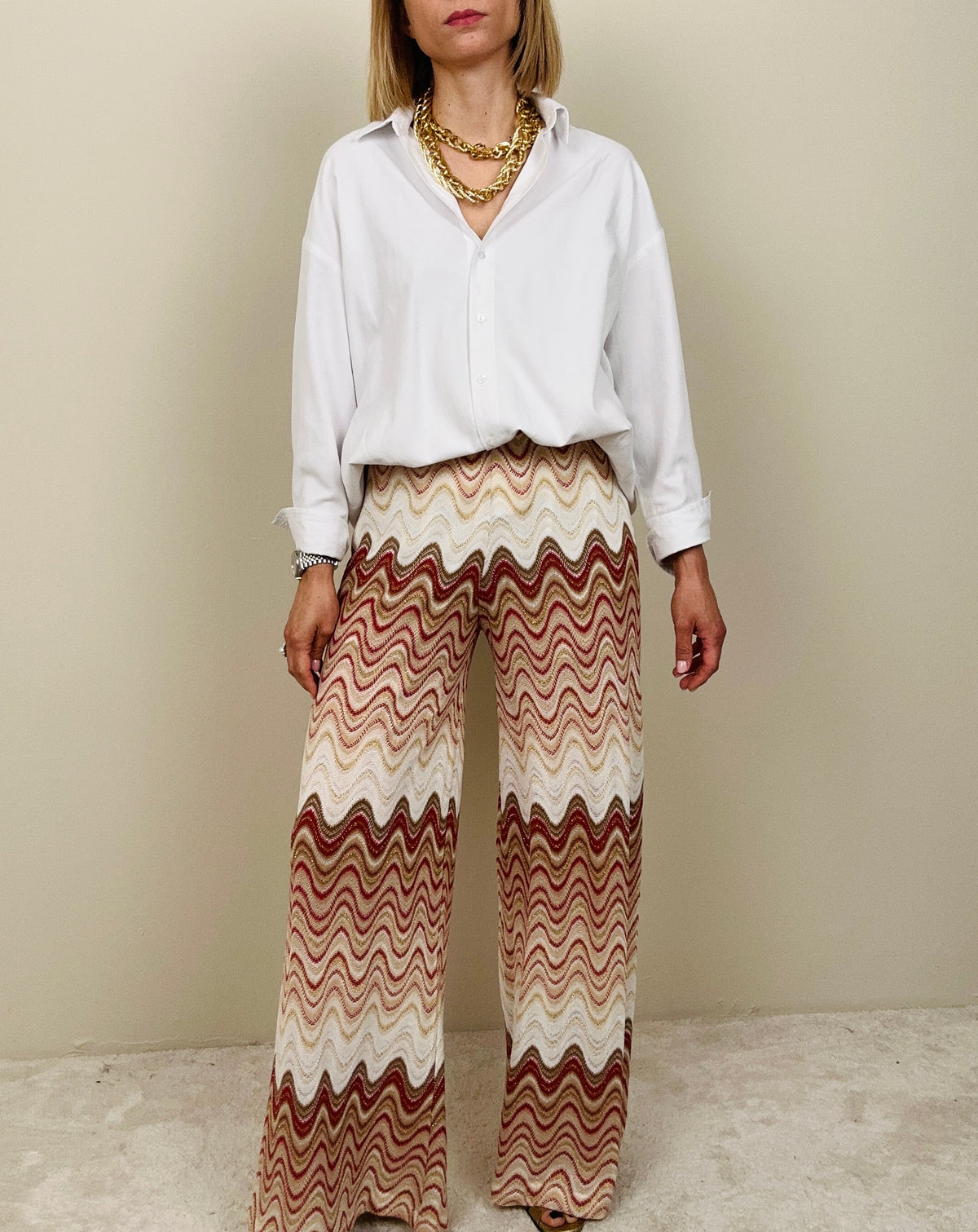 Pantalone in maglina stile missoni rosso