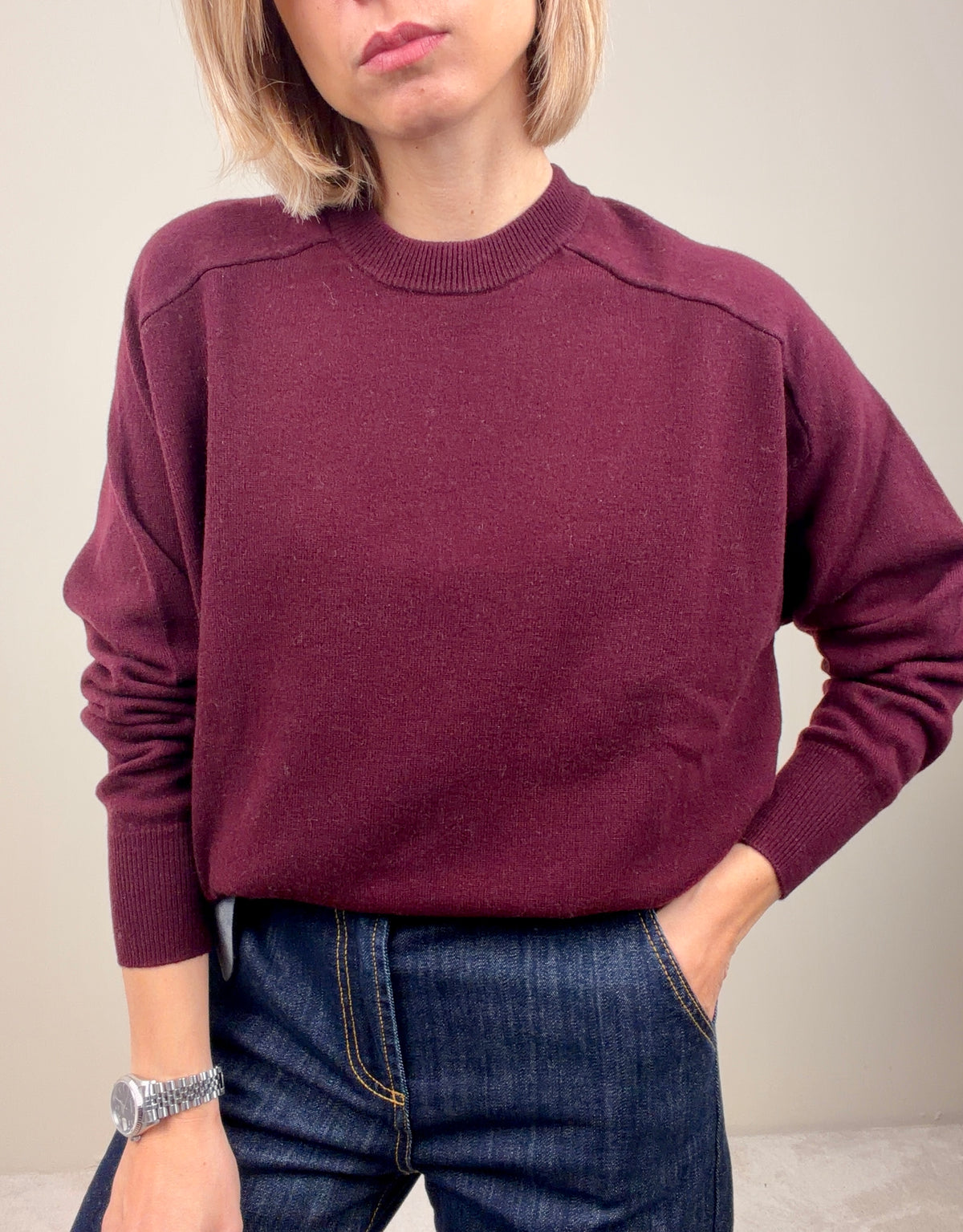 Maglioncino girocollo in lana bordeaux