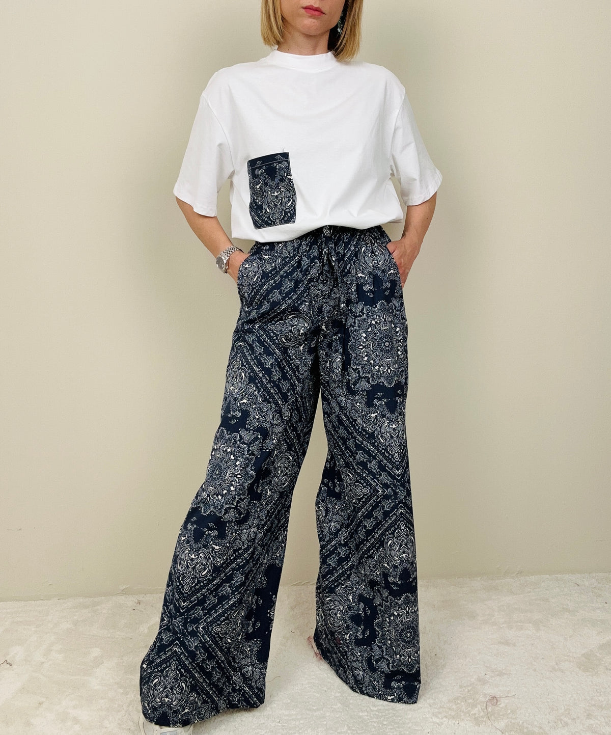 Pantalone fantasia bandana blu
