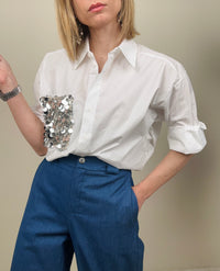 Camicia in cotone con tasca in paillettes (più colori)