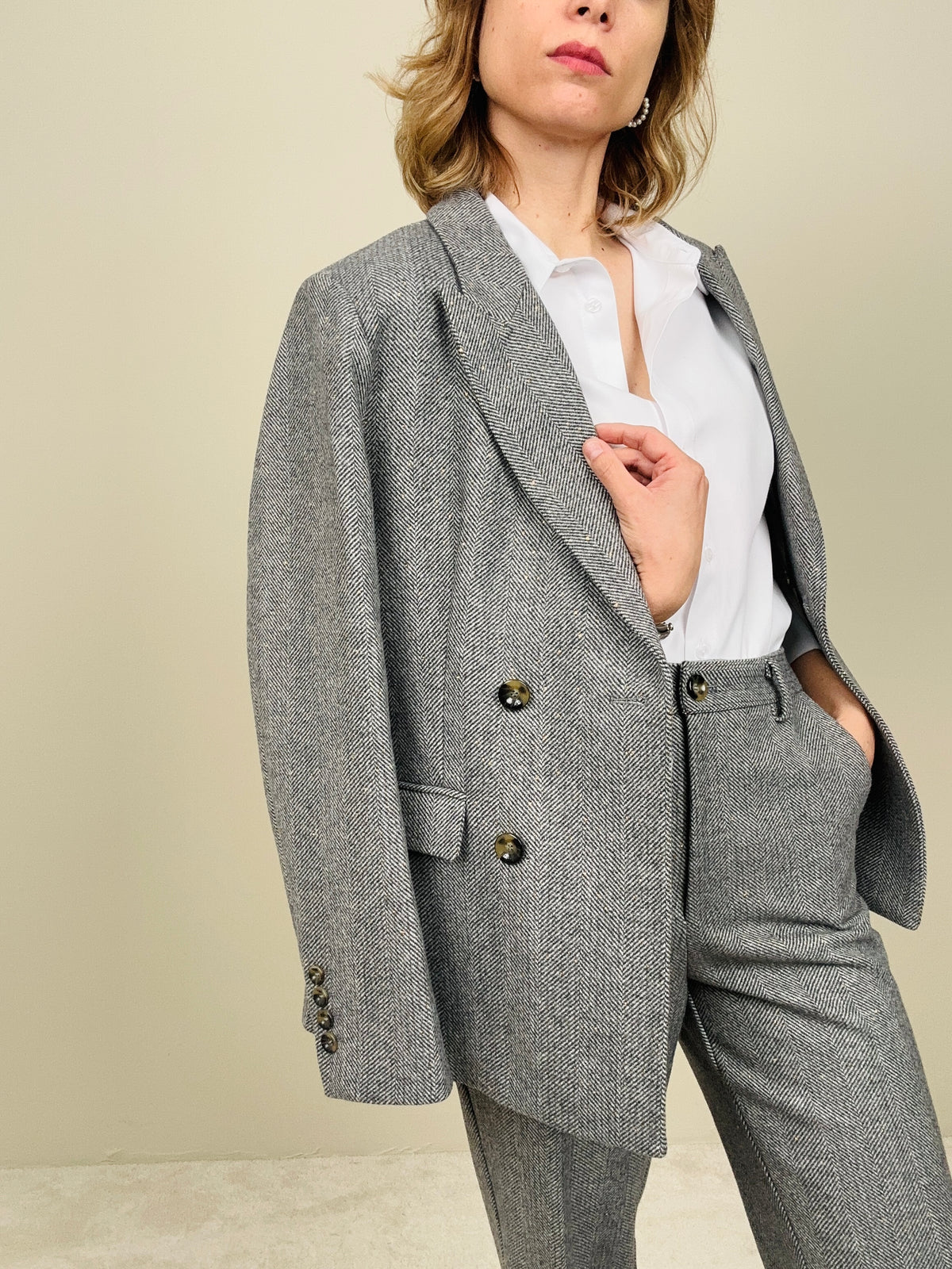 Pantalone spinato misto lana