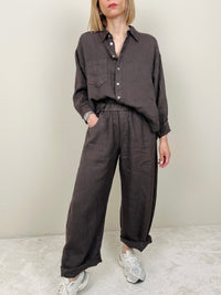 Pantalone in lino marrone modello ballon