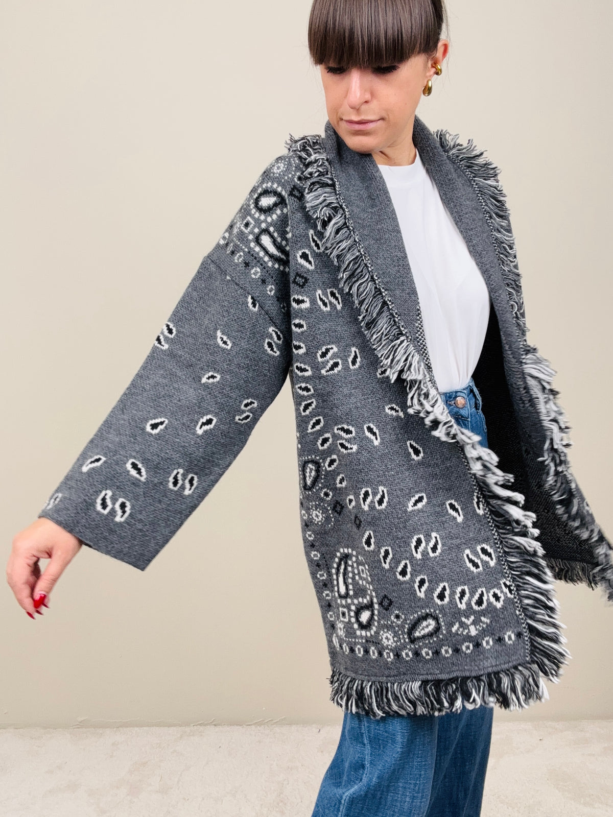 Cardigan bandana grigio-nero