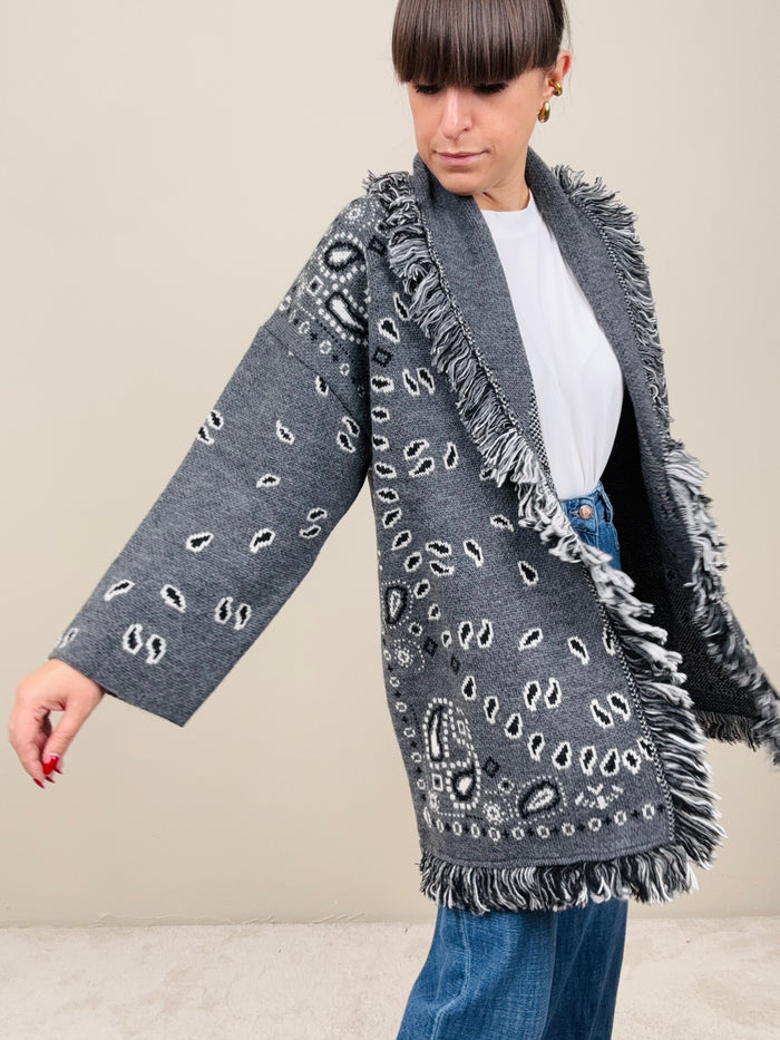 Cardigan bandana grigio-nero