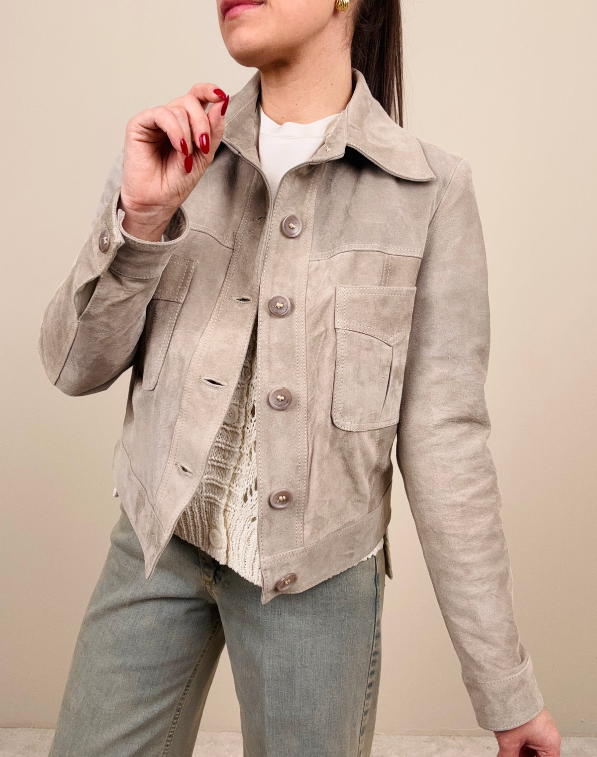 Giubbino in pelle tortora