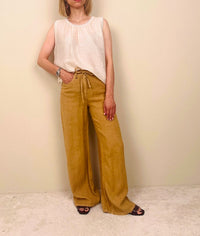 Pantalone in lino color senape