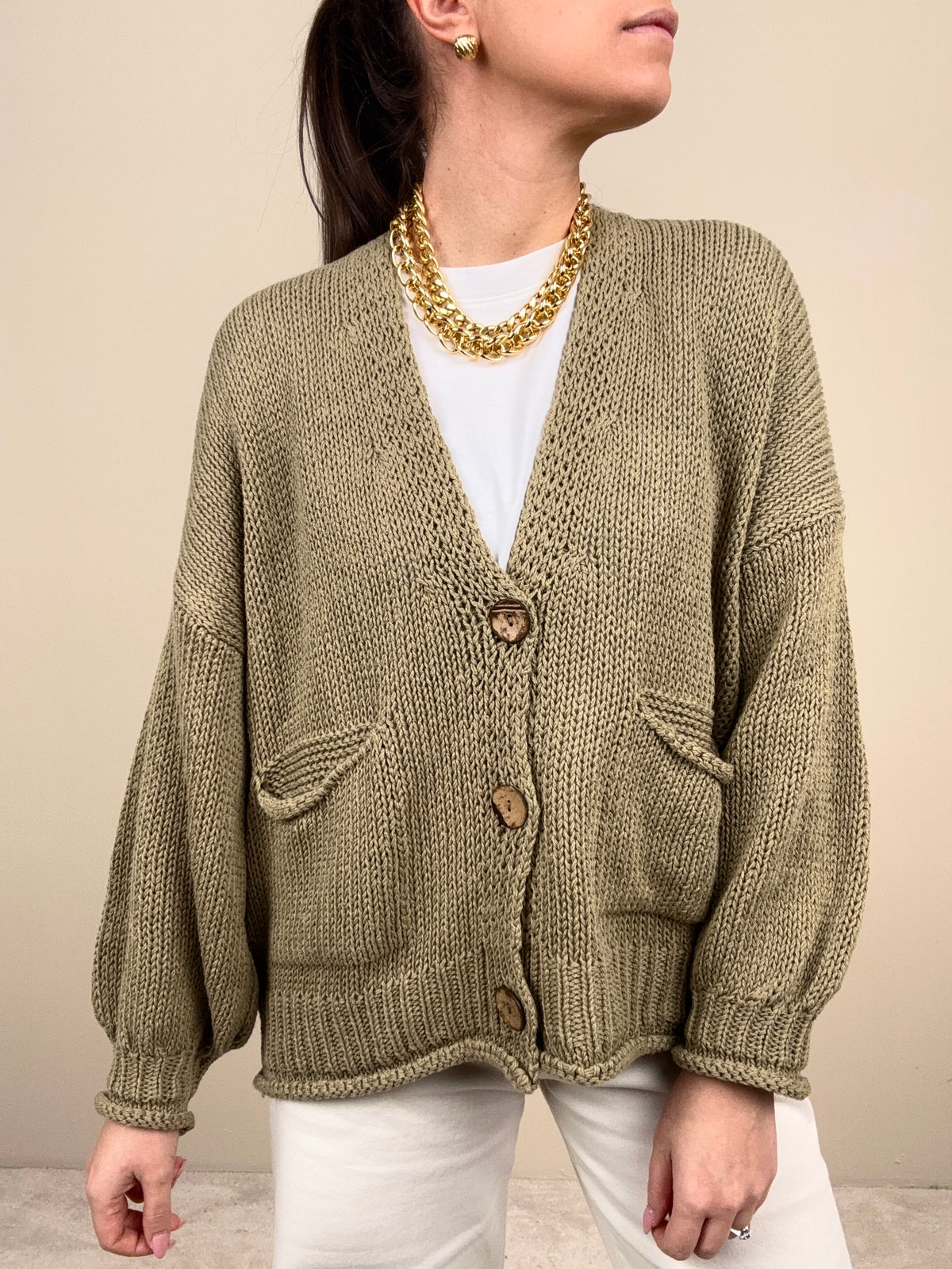 Cardigan bottoni legno (più colori)